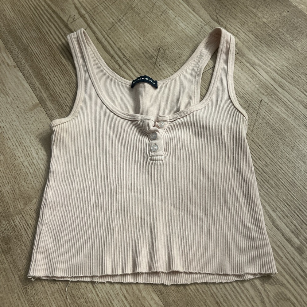 Brandy Melville Cream Ribbed Tie Front Crop Tank